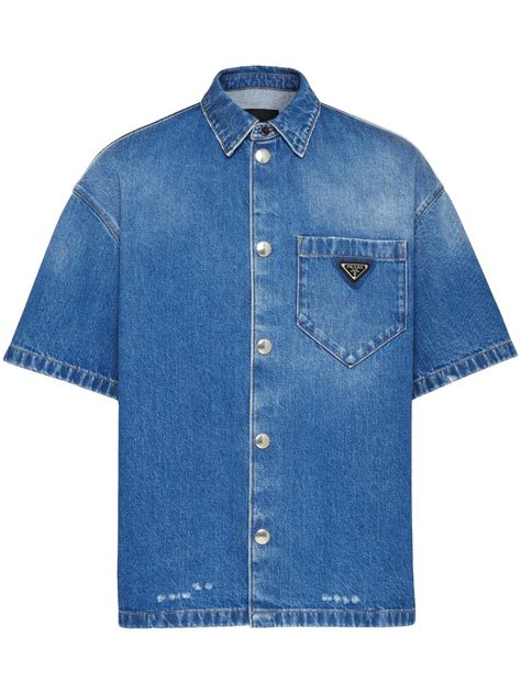 prada denim shirt short sleeve